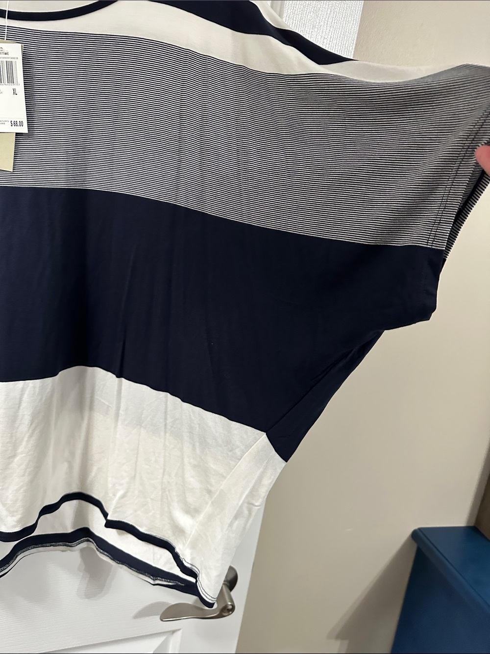 Joan Vass Navy, White & Gray Striped Dolman Tunic - Picture 4 of 4